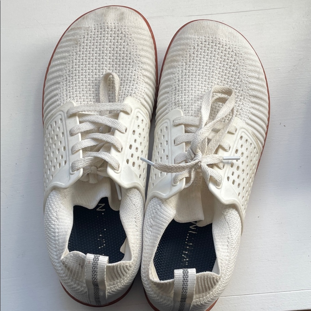 WHITIN Men's Cream Knit Sneakers with Red Sole